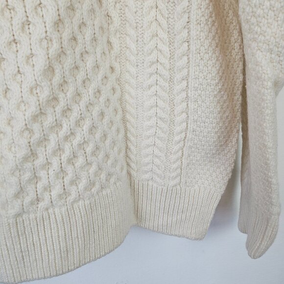 The Irish Store Traditional Aran Sweater Women's Sz L Ivory Crew Neck Cable Knit - Picture 4 of 8